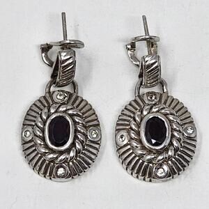 Antique Art Deco Sterling Silver Garnet & Diamond Accent Earrings